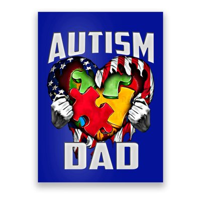 Autism Dad Awareness Love Heart Usa Flag Puzzle Piece Father Cute Gift Poster