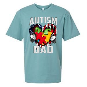 Autism Dad Awareness Love Heart Usa Flag Puzzle Piece Father Cute Gift Sueded Cloud Jersey T-Shirt