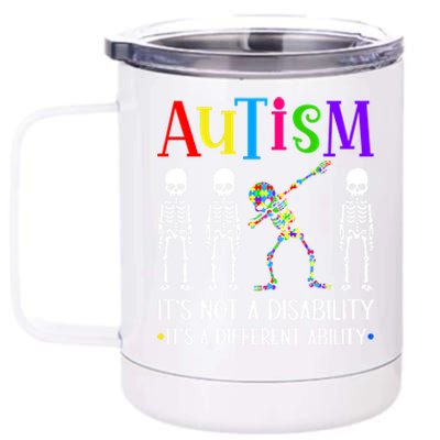 Autism Different Ability Autistic Dabbing Skeleton Meaningful Gift 12 oz Stainless Steel Tumbler Cup