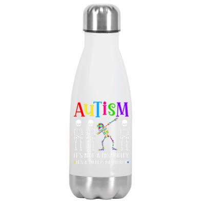 Autism Different Ability Autistic Dabbing Skeleton Meaningful Gift Stainless Steel Insulated Water Bottle