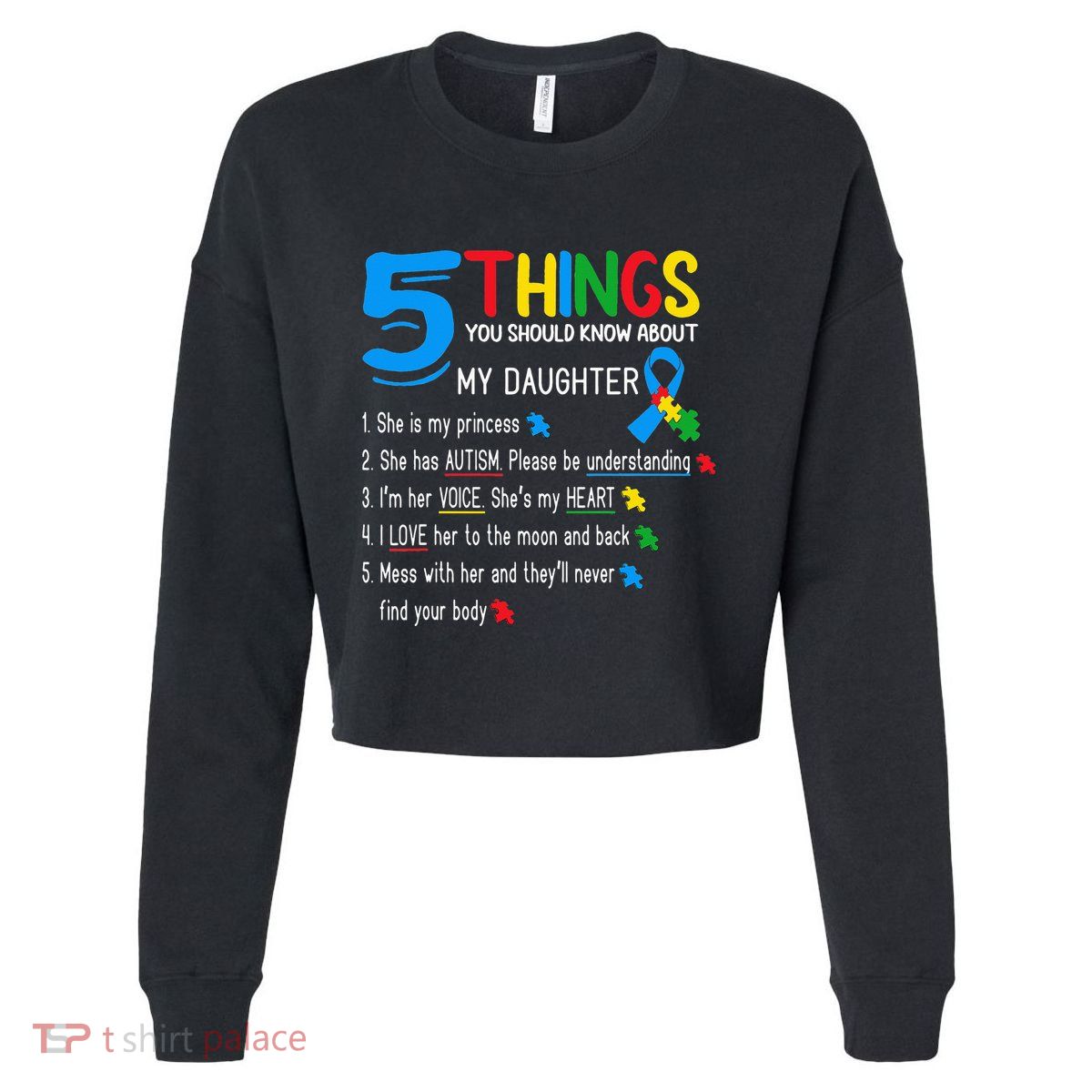 Autistic Daughter Autism Awareness Support Mom Dad Parents Cropped Pullover Crew