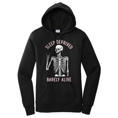 Alsleep Deprived Barely Ive Funny Skeleton Halloween Women's Pullover Hoodie