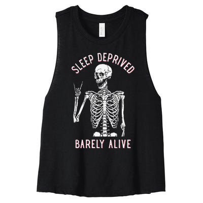 Alsleep Deprived Barely Ive Funny Skeleton Halloween Women's Racerback Cropped Tank