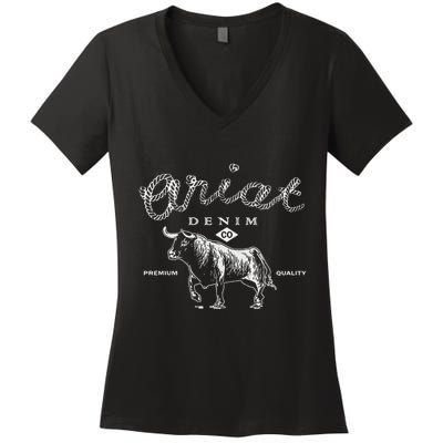 A.R.I.A.T Denim Bull Premium Quality Co Western Flair Women's V-Neck T-Shirt