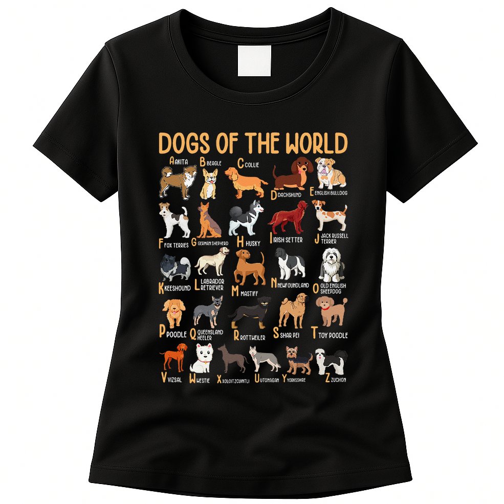 Alphabet Dog Breeds Various Kawaii Cartoon Dogs Dog Womens T-Shirt