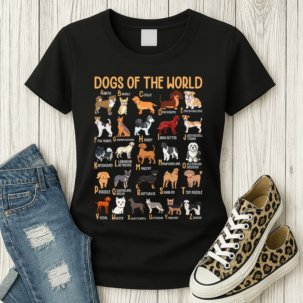 Alphabet Dog Breeds Various Kawaii Cartoon Dogs Dog Womens T-Shirt
