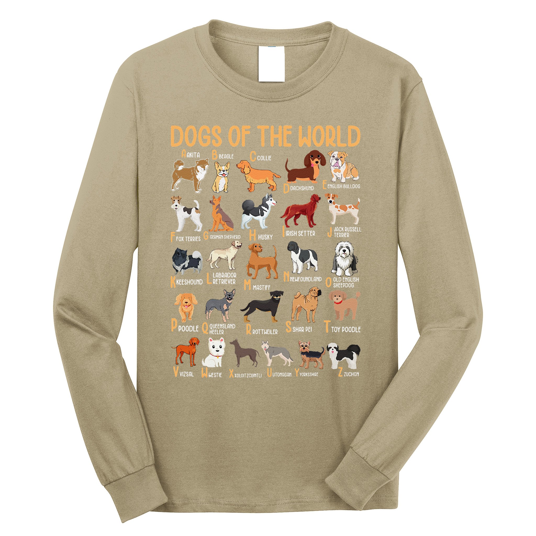 Alphabet Dog Breeds Various Kawaii Cartoon Dogs Dog Long Sleeve Shirt