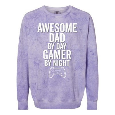 Awesome Dad By Day Gamer By Night Funny Parenting Video Game Cool Gift Colorblast Crewneck Sweatshirt