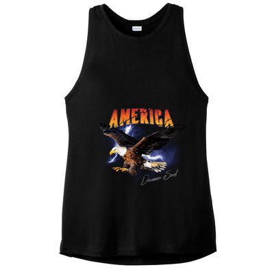 American Dreamer Bald Eagle In Action Ladies PosiCharge Tri-Blend Wicking Tank