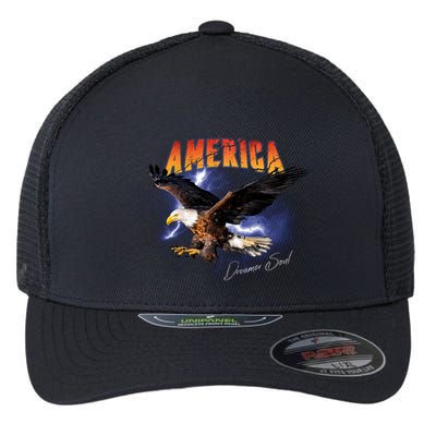 American Dreamer Bald Eagle In Action Flexfit Unipanel Trucker Cap