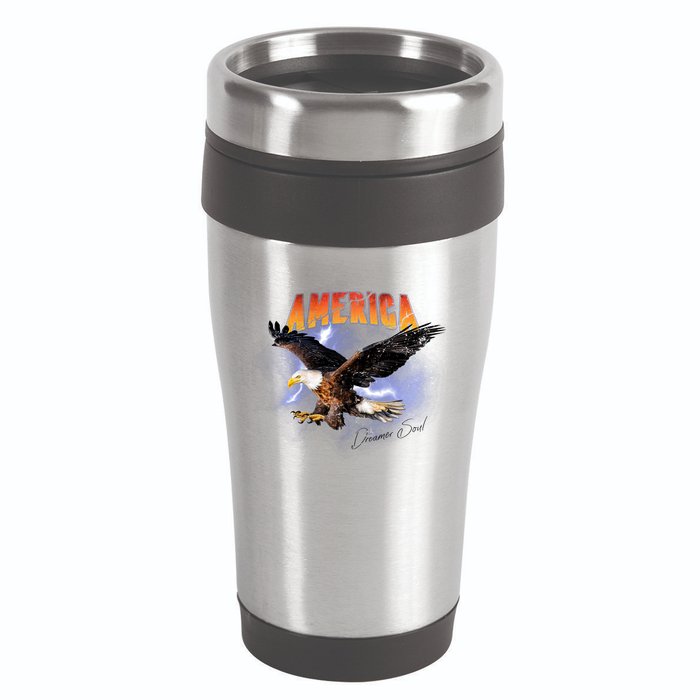 American Dreamer Bald Eagle In Action 16oz Travel Tumbler