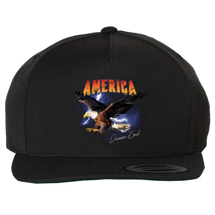 American Dreamer Bald Eagle In Action Wool Snapback Cap