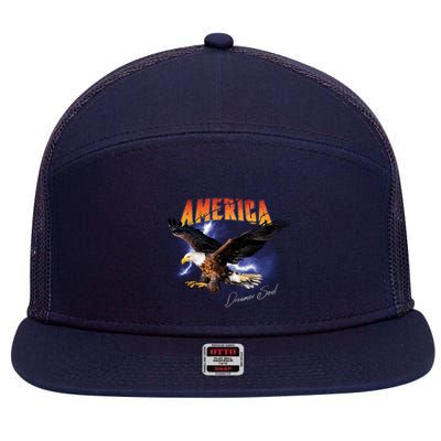 American Dreamer Bald Eagle In Action 7 Panel Mesh Trucker Snapback Hat