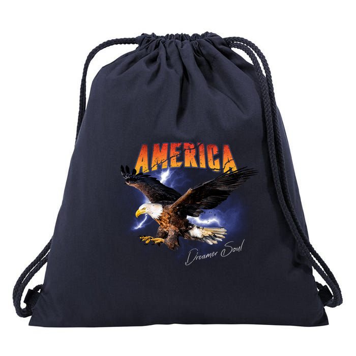 American Dreamer Bald Eagle In Action Drawstring Bag