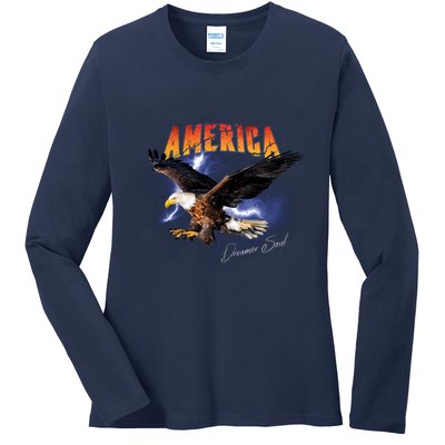 American Dreamer Bald Eagle In Action Ladies Long Sleeve Shirt