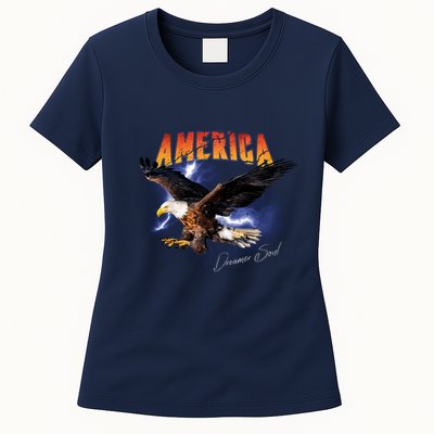 American Dreamer Bald Eagle In Action Womens T-Shirt