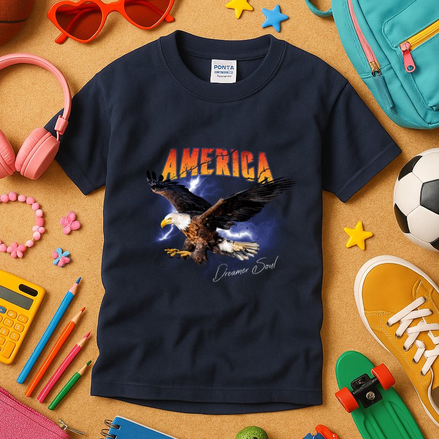 American Dreamer Bald Eagle In Action Kids T-Shirt