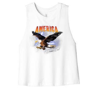 American Dreamer Bald Eagle In Action Women's Racerback Cropped Tank