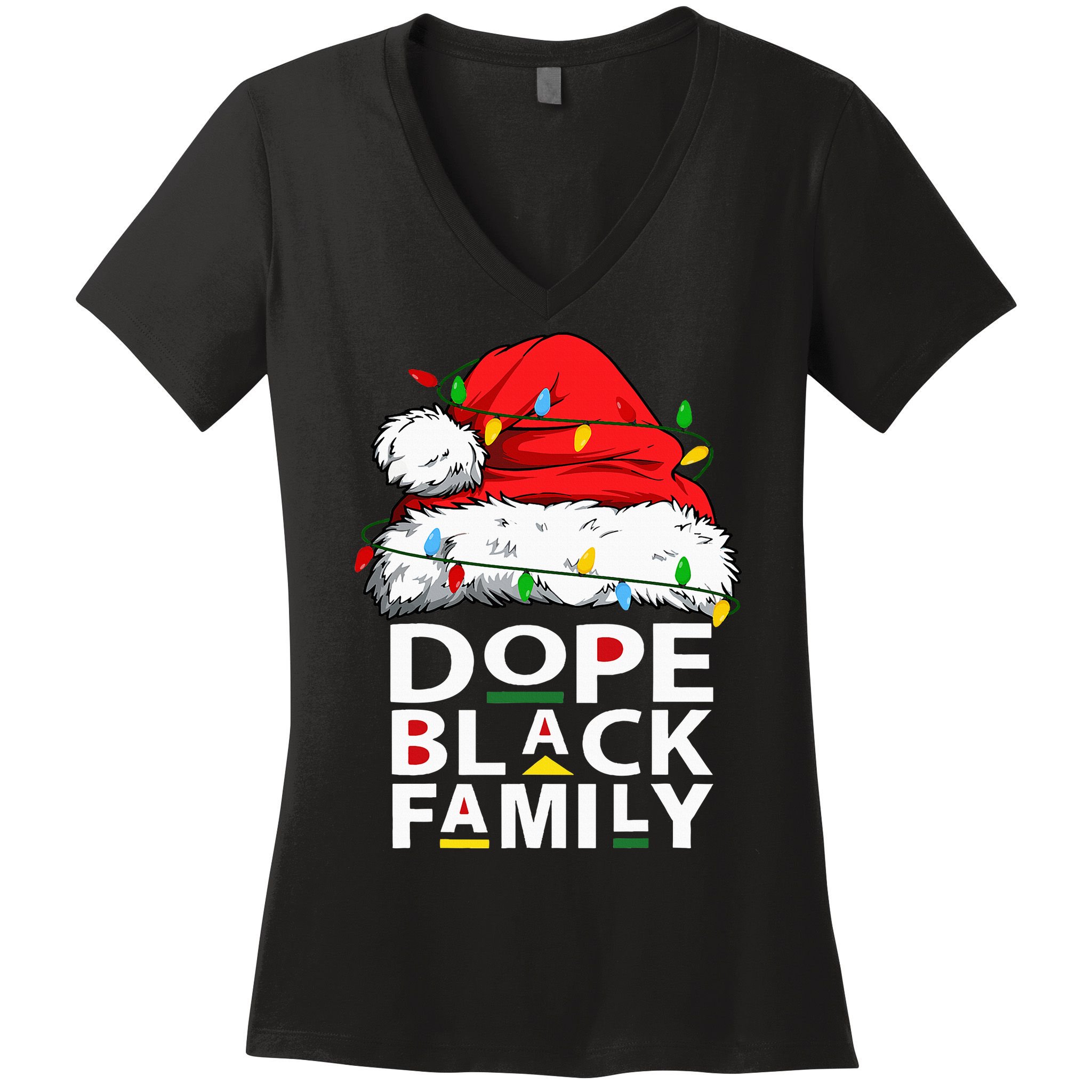 African Dope Black Family Afro Team Santa Matching Christmas Women's V-Neck T-Shirt