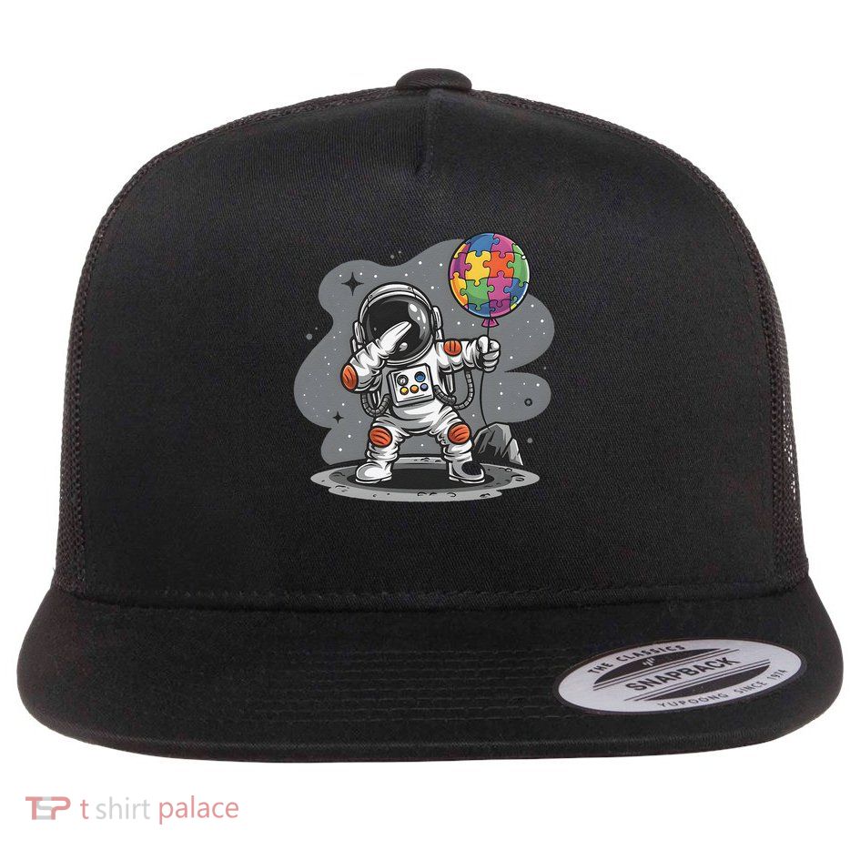 Astronaut Dabbing Balloon Autism Awareness Space Family Flat Bill Trucker Hat