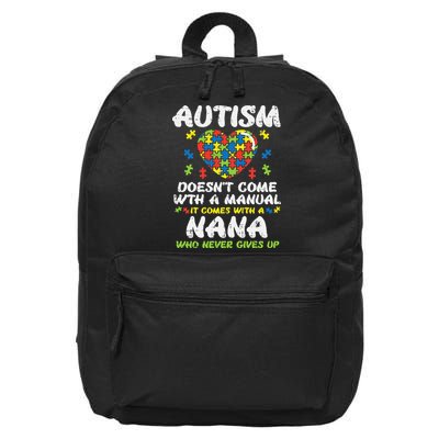 Autism Doesnt Come With Manual Nana Awareness Grandma 16 in Basic Backpack