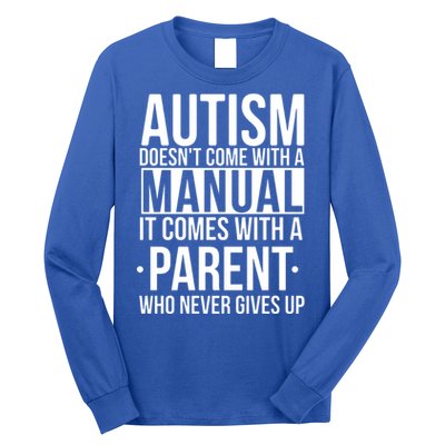 Autism Doesnt Come With A Manual It Comes With A Parent Who Never Gives Up Long Sleeve Shirt