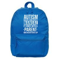 Autism Doesnt Come With A Manual It Comes With A Parent Who Never Gives Up 16 in Basic Backpack