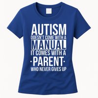 Autism Doesnt Come With A Manual It Comes With A Parent Who Never Gives Up Womens T-Shirt
