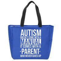 Autism Doesnt Come With A Manual It Comes With A Parent Who Never Gives Up Zip Tote Bag