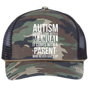 Autism Doesnt Come With A Manual It Comes With A Parent Who Never Gives Up Retro Rope Trucker Hat Cap