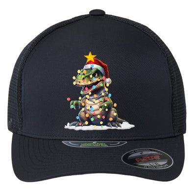 Awesome Dinosaur Christmas Trex Tree Sweater Xmas Lights Gift Flexfit Unipanel Trucker Cap