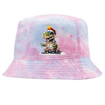 Awesome Dinosaur Christmas Trex Tree Sweater Xmas Lights Gift Tie-Dyed Bucket Hat