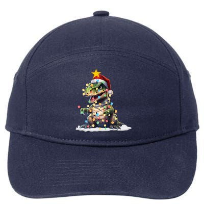 Awesome Dinosaur Christmas Trex Tree Sweater Xmas Lights Gift 7-Panel Snapback Hat