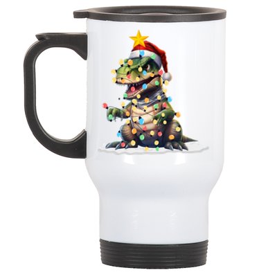 Awesome Dinosaur Christmas Trex Tree Sweater Xmas Lights Gift Stainless Steel Travel Mug