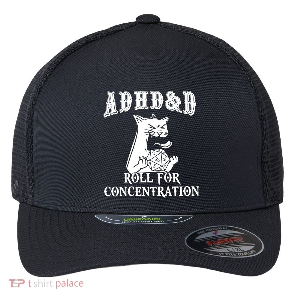 Adhd Dnd Cat Flexfit Unipanel Trucker Cap