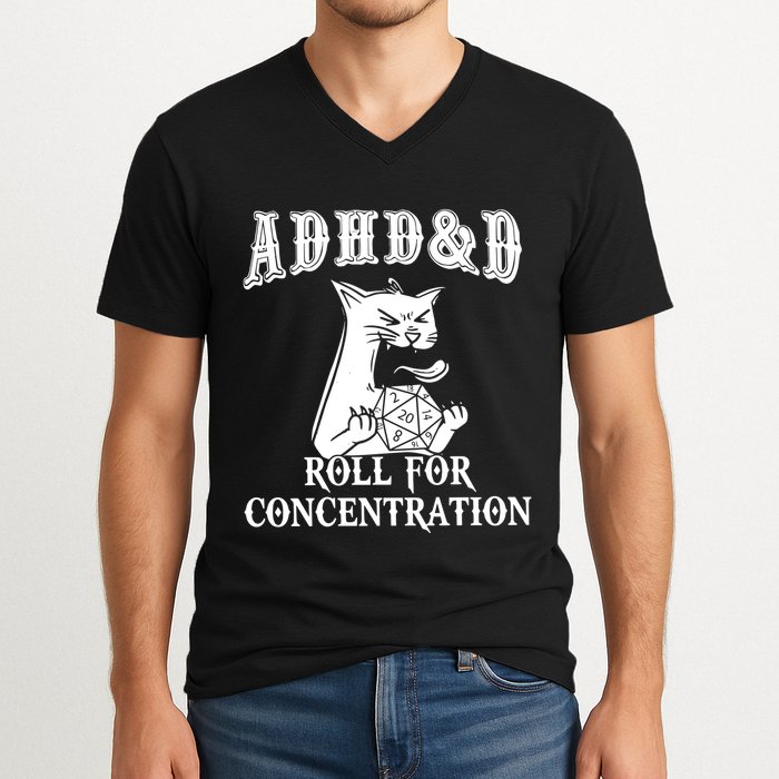 Adhd Dnd Cat V-Neck T-Shirt