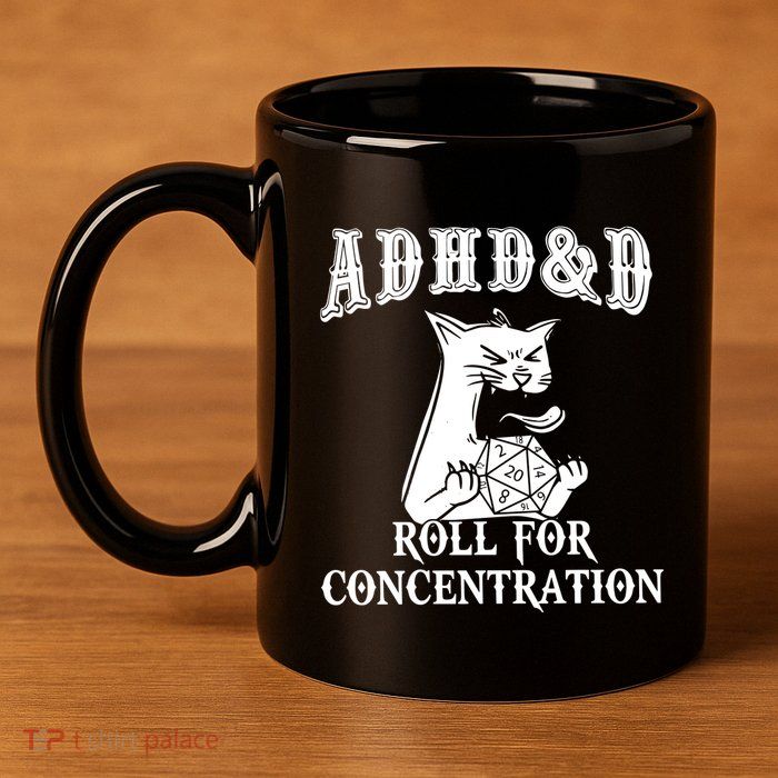Adhd Dnd Cat 11oz C Handle Ceramic Mug