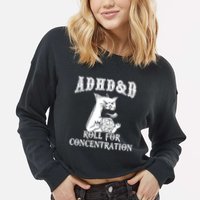 Adhd Dnd Cat Cropped Pullover Crew