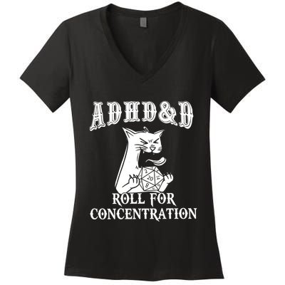 Adhd Dnd Cat Women's V-Neck T-Shirt