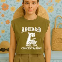 Adhd Dnd Cat Garment-Dyed Women's Muscle Tee