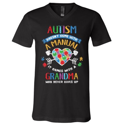 Autism Doesnt Come With A Manual Autism Grandma Vintage V-Neck T-Shirt