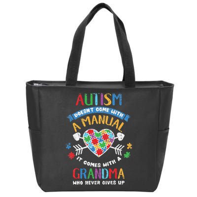 Autism Doesnt Come With A Manual Autism Grandma Vintage Zip Tote Bag