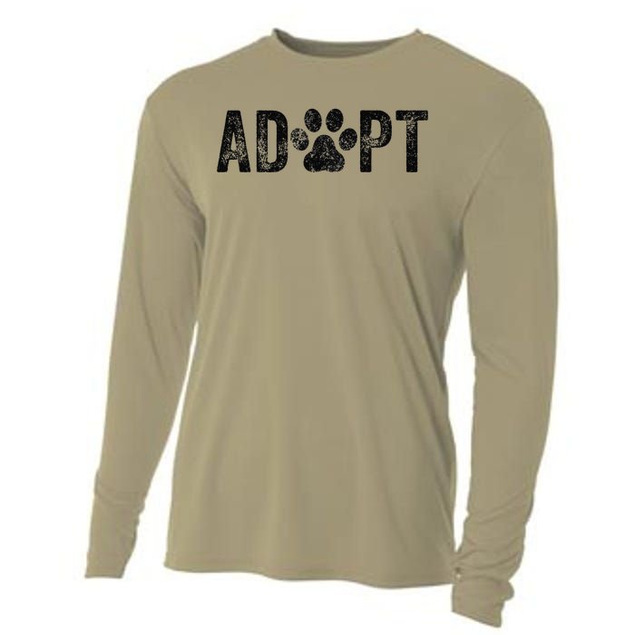 Adopt Dog Cat Pet Rescue Animal Adoption Funny Vintage Retro Cooling Performance Long Sleeve Crew