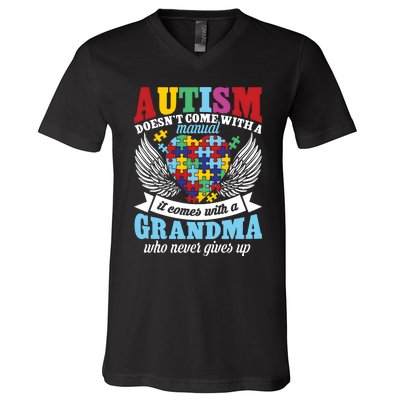 Autism Doesn’T Come With A Manual It Comes With A Grandma V-Neck T-Shirt