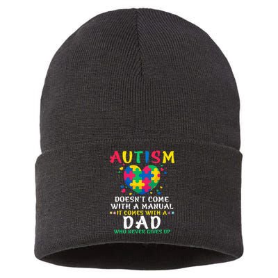  Autism Doesn’t Come With Manual Dad Autism Awareness Puzzle Sustainable Knit Beanie