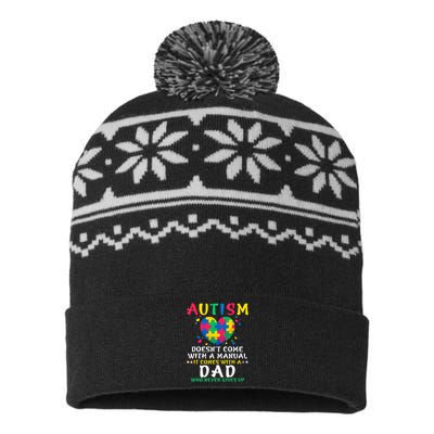  Autism Doesn’t Come With Manual Dad Autism Awareness Puzzle USA-Made Snowflake Beanie