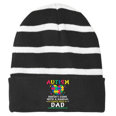  Autism Doesn’t Come With Manual Dad Autism Awareness Puzzle Striped Beanie with Solid Band