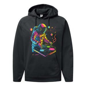 Astronaut Dj Djing In Space Edm Cool Graphic Performance Fleece Hoodie