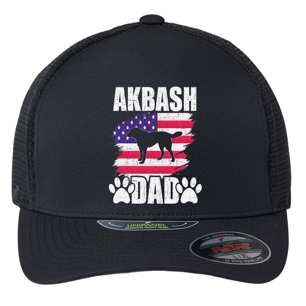 Akbash Dad Dog Lover American Us Flag Flexfit Unipanel Trucker Cap