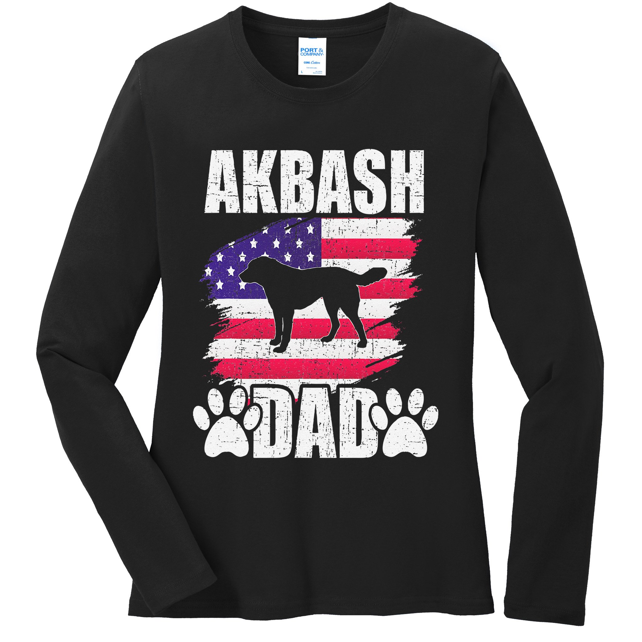 Akbash Dad Dog Lover American Us Flag Ladies Long Sleeve Shirt